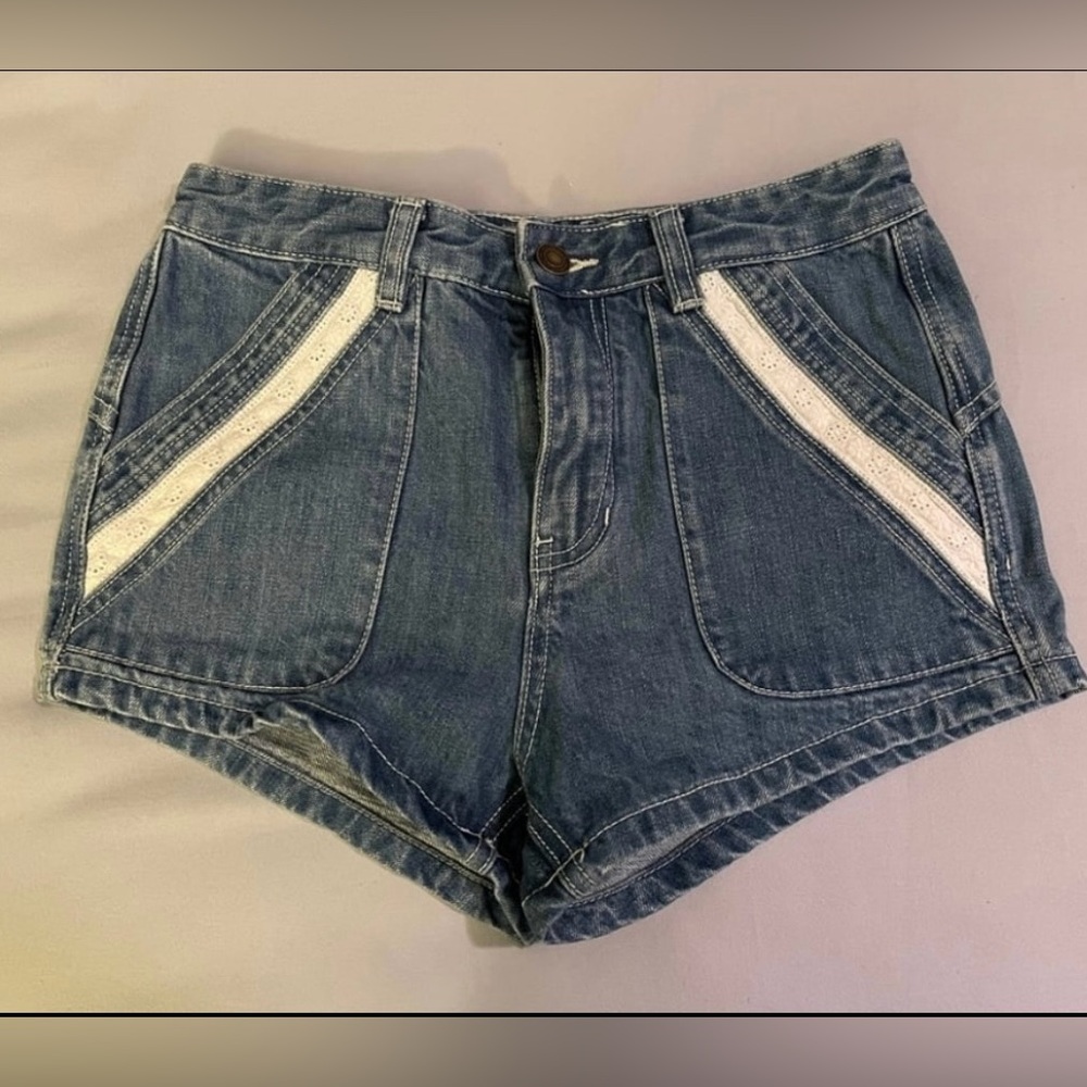 Free People Women Lace Embellished Denim Jean Shorts -26
